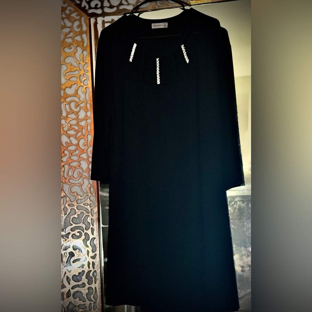 Elegant Black Dress with Embellished Neckline
